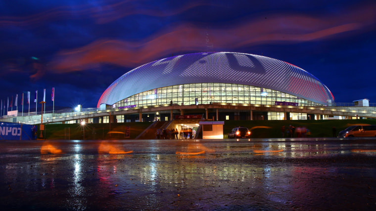 The Bolshoy Ice Dome at night in Sochi