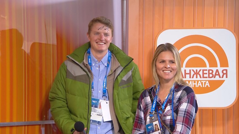With the pressure of winning gold now over, Ted Ligety had some fun by signing his autograph on the forehead of his younger brother, Charlie (left, above), who was joined on the set of TODAY by Ted's longtime girlfriend, Mia Pascoe.