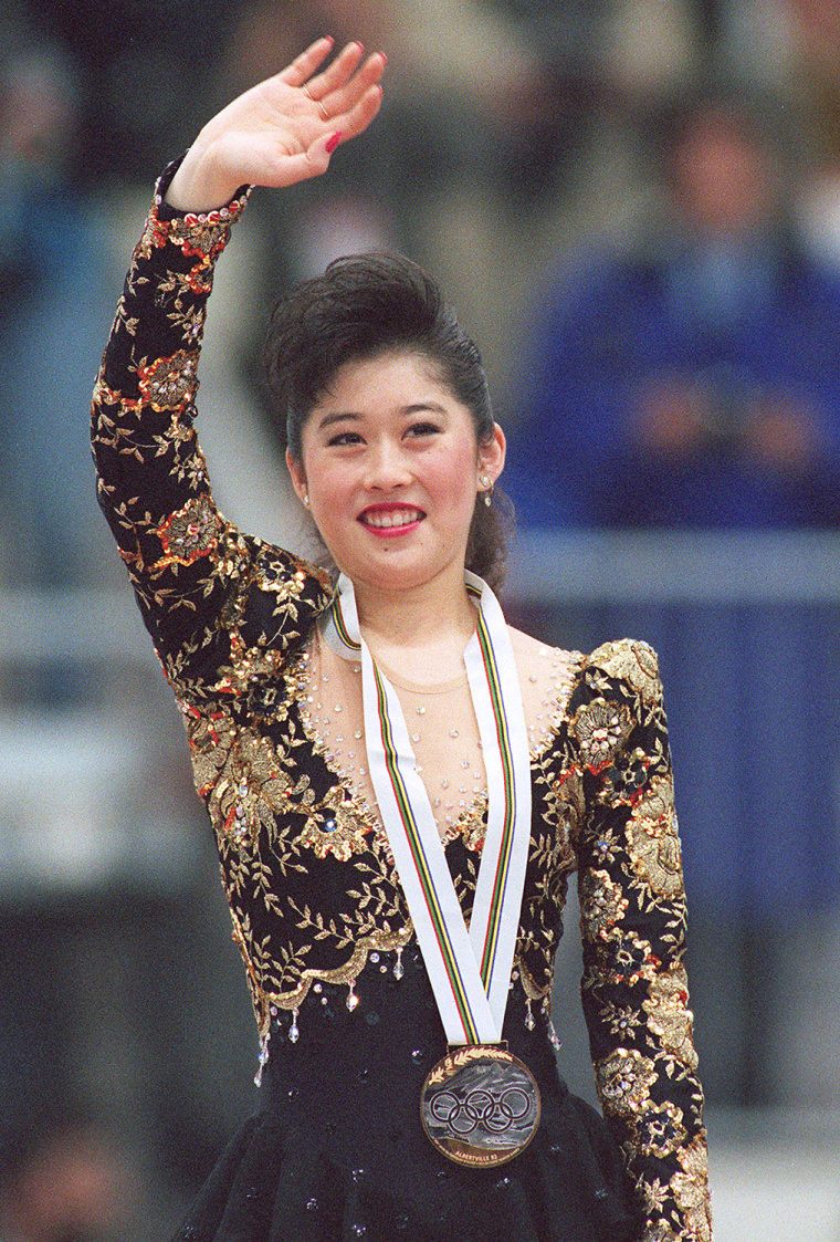 ALBERTVILLE, FRANCE:  Kristi Yamaguchi from the United States smiles as she waves to the crowd after the medals' ceremony of the women's figure skatin...