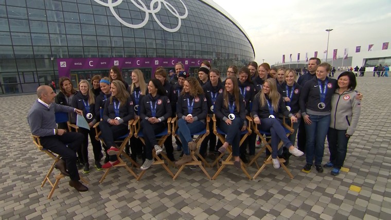 Members of the U.S. women's hockey team