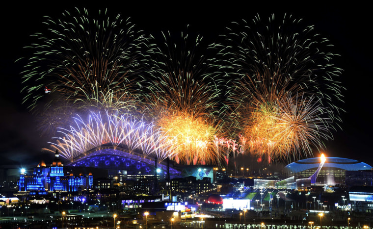Fireworks explode over the Olympic Park at the end of the Opening Ceremony of the Sochi Winter Olympics on Feb. 7.