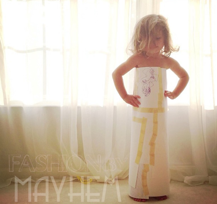 The first dress Mayhem made, with paper and masking tape.