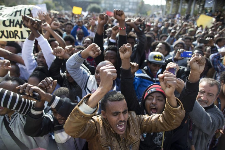 Tens of thousands of African migrants take part in a rally on January 5, 2014 in Tel Aviv, Israel.