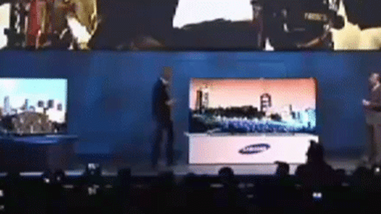 Michael Bay walks off the stage at CES.