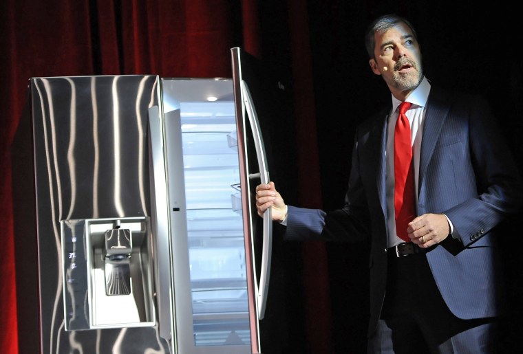 Image: Dave VanderWaal, LG exec, shows off smart fridge