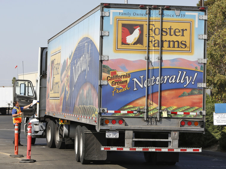 A truck enters the Foster Farms processing plant on Thursday, Oct. 10, 2013, in Livingston, Calif. The plant is one of three California poultry proces...