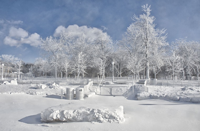 The frozen mist from Niagara Falls coats the landscape around Prospect Point at Niagara Falls State Park.