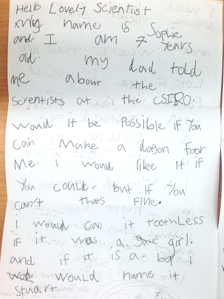 Image: Sophie Lester's letter to scientists at CSIRO