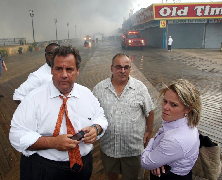 Gov. Chris Christie with his then-deputy chief of staff, Bridget Kelly, right, after a fire on the Jersey Shore last year.