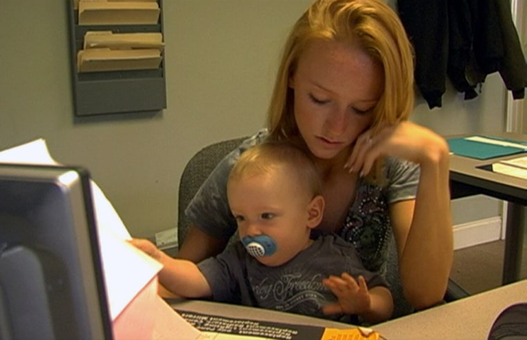In this image from video released by MTV, teen mother Maci is shown with her son Bentley in a scene from the teen reality series,