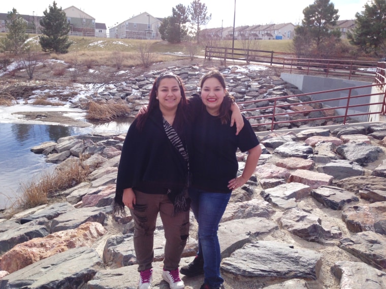 Jacklyn Lucero (right), 17, and her sister, Jordan Lucero, 13. They are at a park in Thornton, Colo.
