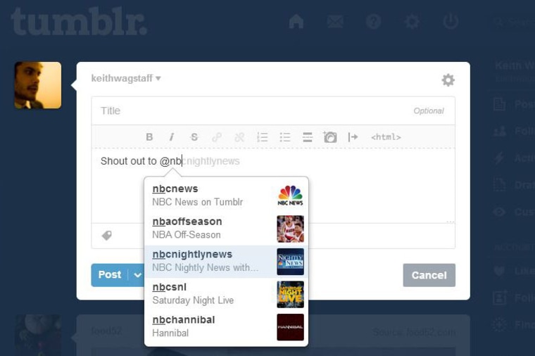 Now you can mention other users on Tumblr.