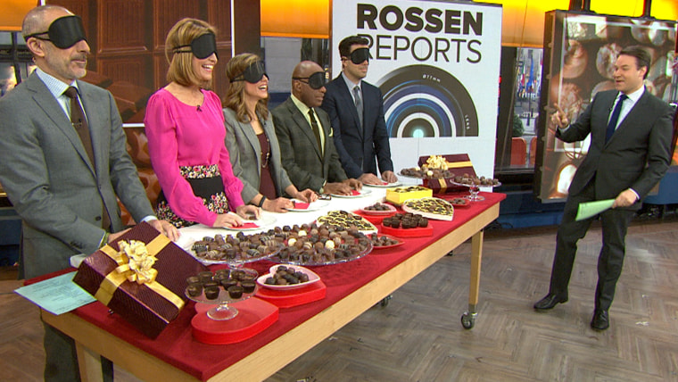 Wearing blindfolds, the TODAY anchors tackle the Rossen Reports chocolate taste test.