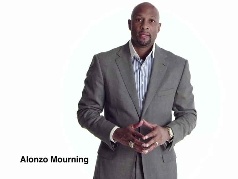Former NBA star Alonzo Mourning promotes the Affordable Care Act