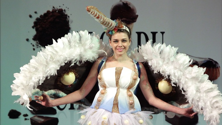 A model spreads her chocolate wings at the Chocolate Fashion Show in Seoul, South Korea.