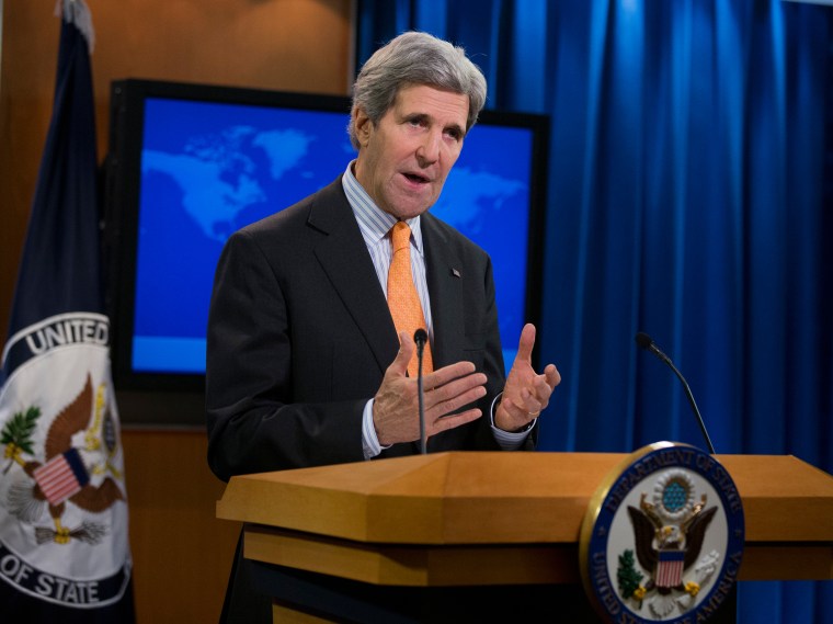 Secretary of State John Kerry discusses Syria on Thursday, Jan. 16, 2014, at the State Department in Washington.