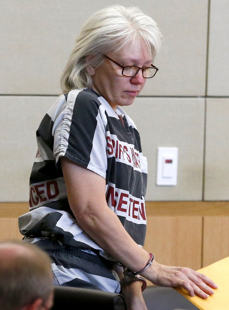 Debra Jean Milke, arrives for a hearing on her request to be released from jail while she awaits a retrial in the 1989 shooting death of her 4-year-old son, Christopher, at Maricopa County Superior Court in Phoenix on Thursday.