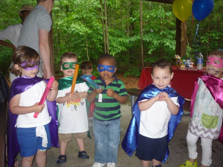 My son and his friends at his \"superhero\" birthday party!