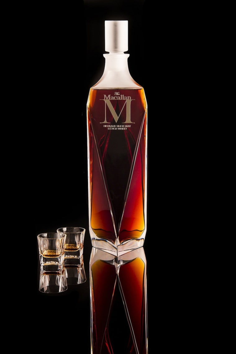 This handout picture taken on October 18, 2013 and released by Sotheby's auction house in Hong Kong on January 18, 2014 shows the Macallan 'M' Decante...