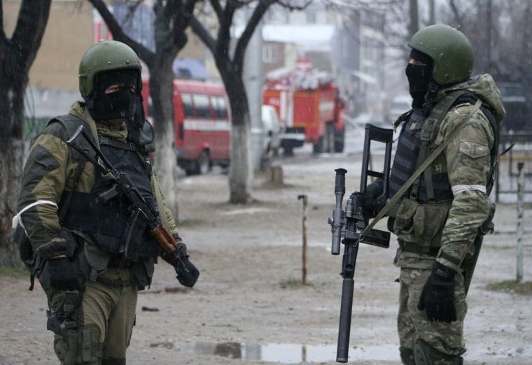 Russian special force soldiers take part in an anti-terrorist operation in the southern Russian republic of Dagestan on Monday.