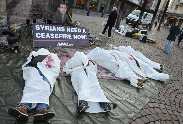 Anti-Assad activists near the venue of the Geneva II peace talks in Montreux, Switzerland, on Wednesday.
