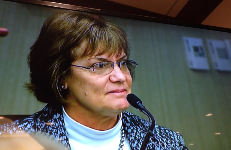 Frankie Dyches testifies in Sumter, S.C. Her aunt Betty June Binnicker was one of the two girls killed in 1944.