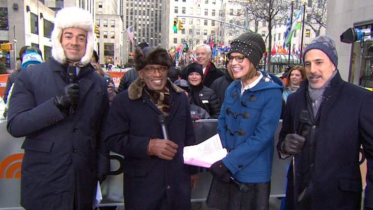 The TODAY anchors bundled up for the frigid weather on the plaza.