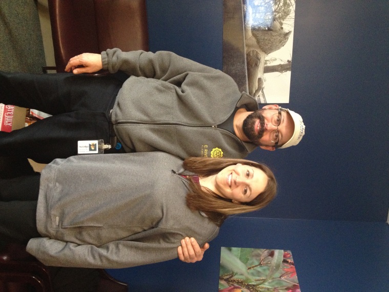 “My teachers are the rock stars of this whole event,” said E. Rivers Elementary Principal Matt Rogers, pictured here with teacher Lindsay Treharne, as they both spent the night at school with their students stranded by the snowstorm.