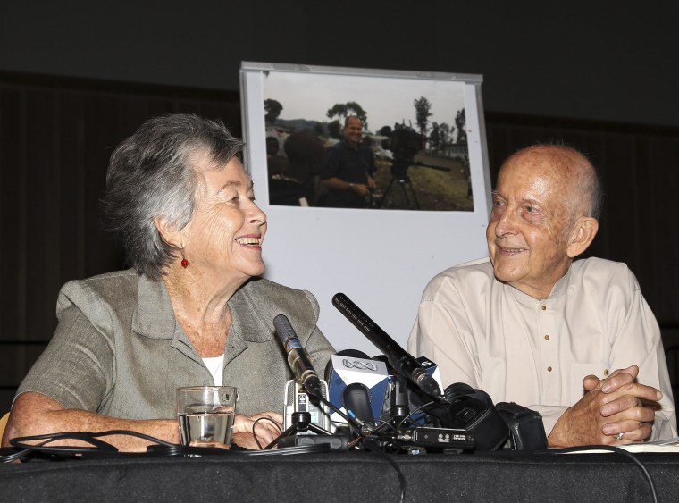 Parents of detained Australian journalist Peter Greste, Lois and Juris Greste, speak during a press conference in Brisbane, Australia, Tuesday, Jan 21, 2014.