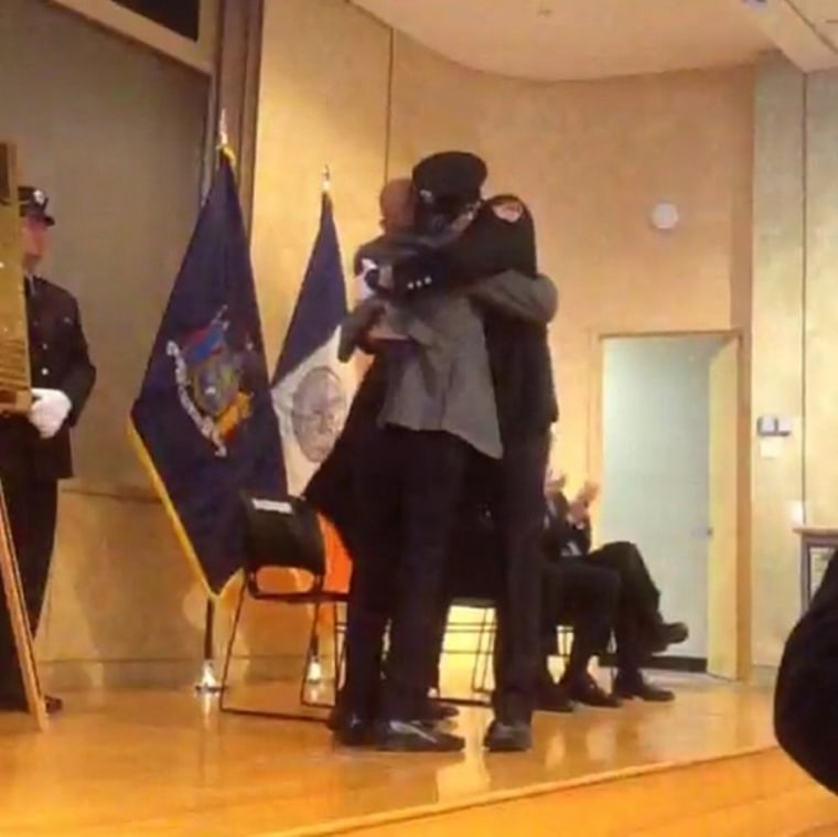 John Ciempa, 66, hugged firefighter Christopher Howard after meeting him for the first time at a ceremony in Brooklyn, N.Y. on Jan. 29, 2014. Ciempa received a bone marrow transplant from Howard in 2012.