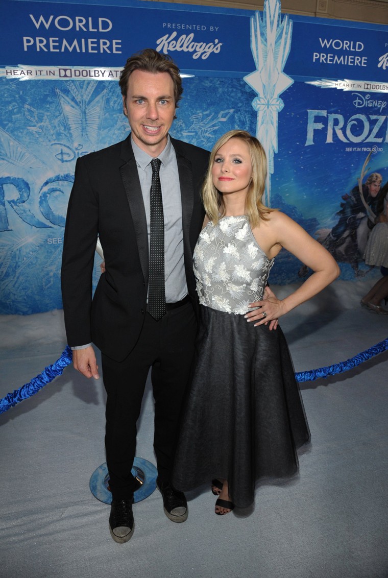 Dax Shepard, left, and Kristen Bell attend the world premiere of \"Frozen,\" on Nov. 19, 2013, in Los Angeles.