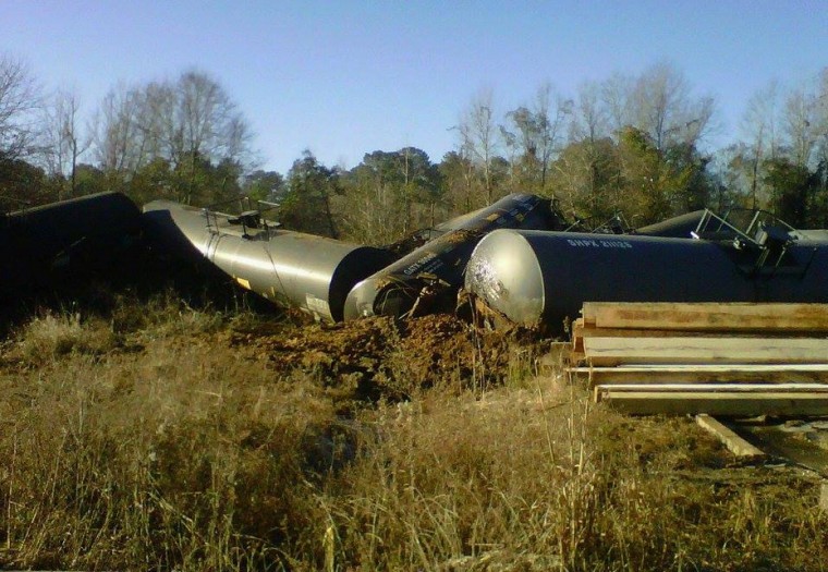A train carrying chemicals derailed in New Augusta, Miss. on Friday, Jan. 31, 2014.