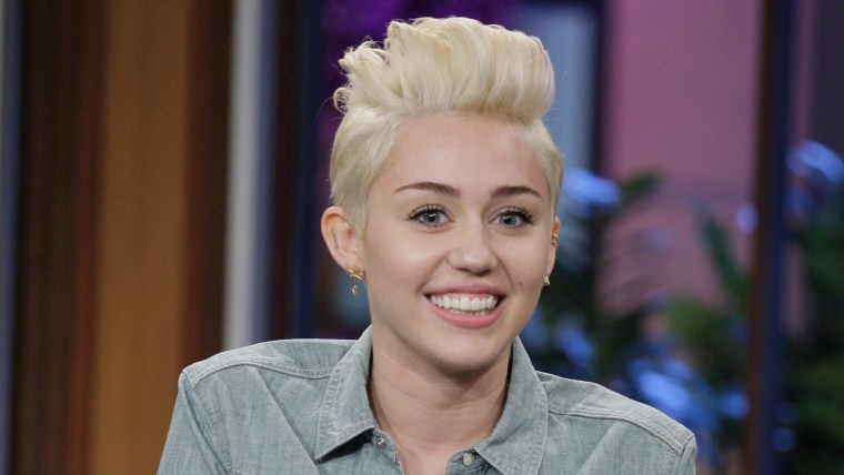 THE TONIGHT SHOW WITH JAY LENO -- Episode 4605 -- Pictured: Miley Cyrus during an interview on January 30, 2014 -- (Photo by: Paul Drinkwater/NBC/NBCU...