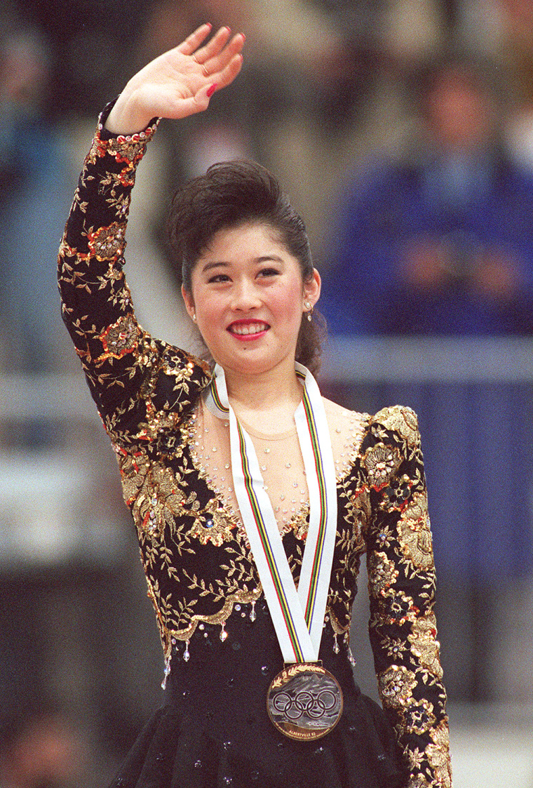 ALBERTVILLE, FRANCE:  Kristi Yamaguchi from the United States smiles as she waves to the crowd after the medals' ceremony of the women's figure skatin...