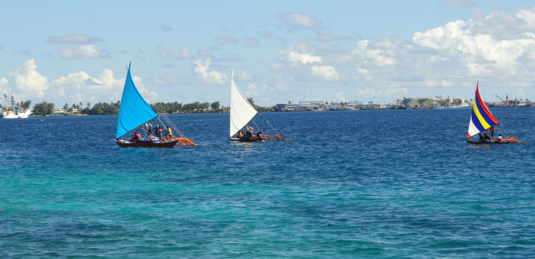 Outrigger canoes in the Marshall Islands on Aug. 29, 2013.