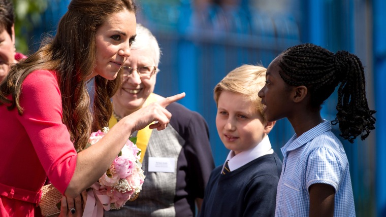 LONDON, ENGLAND - JULY 01: Catherine, Duchess of Cambridge visits an M-PACT Plus Counselling programme at Blessed Sacrament School on July 1, 2014 in ...