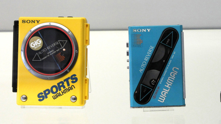 Sony's Walkman models, portable cassette players which were produced in 1980's and 1990's are displayed at Sony's history museum in Tokyo February 23,...