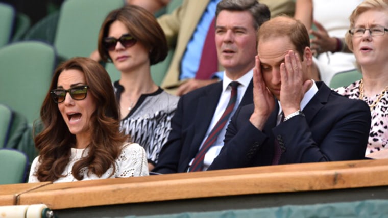 Catherine, Duchess of Cambridge and Prince William, Duke of Cambridge attend the Simone Halep v Sabine Lisicki match on ce...