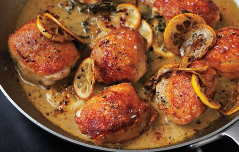 Roasted chicken thighs with lemon and oregano