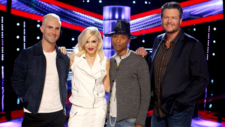 Image:  Adam Levine, Gwen Stefani, Pharrell Williams, Blake Shelton