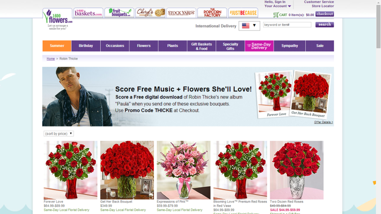 Robin Thicke's collaboration with 1-800-FLOWERS.