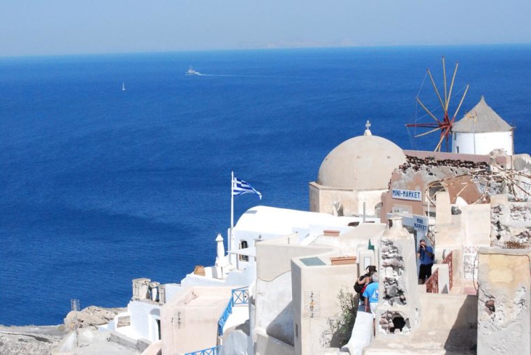 25th anniversary trip to Greece. This was our view in Santorini.