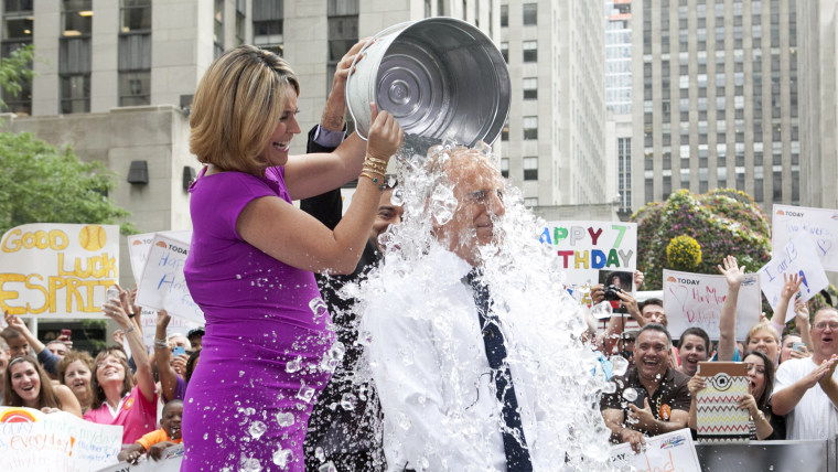 TODAY Show: Matt Lauer participates in the viral sensation known as the \"ice bucket challenge\" on the plaza on July 15, 2014.