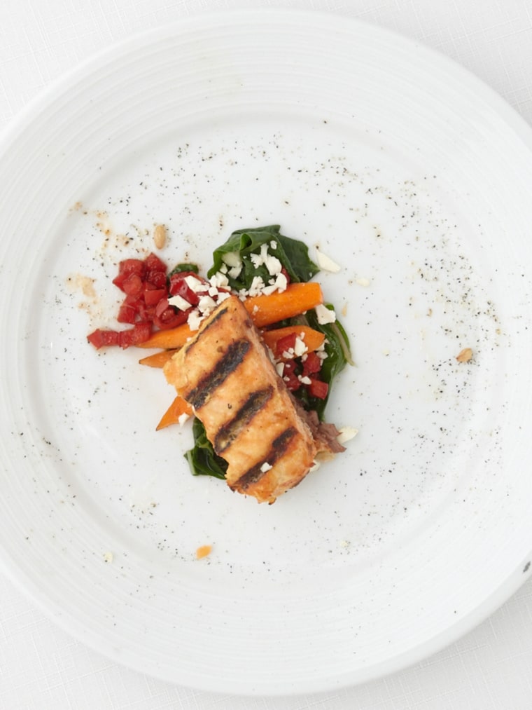 Grilled salmon with farro and swiss chard salad