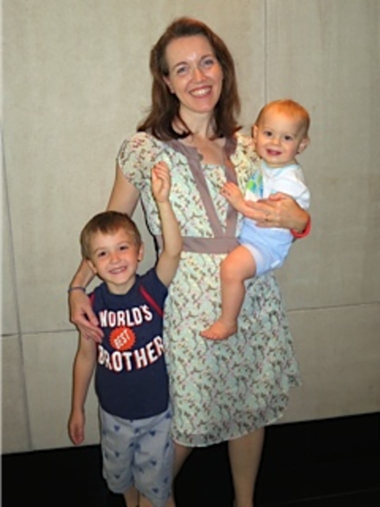 Full hands, full heart: TODAY Parents editor Rebecca Dube with Eli, 4, and Joseph, on his first birthday.