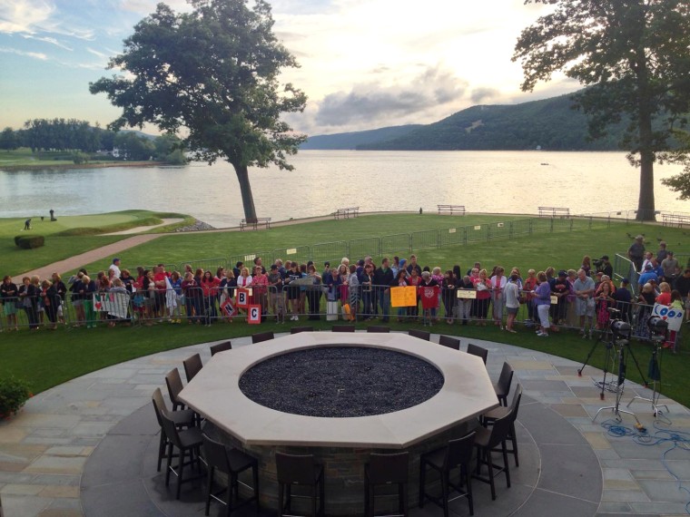 A crowd of early risers welcomed Natalie and Jenna to Cooperstown Thursday morning.