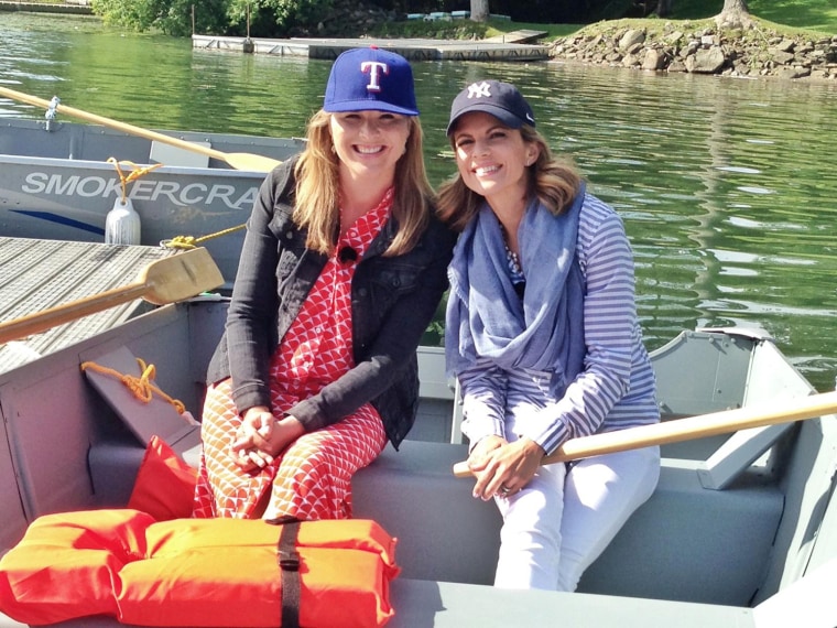 The \"before\" photo: Jenna and Natalie smile for the camera before their rowboat ride.