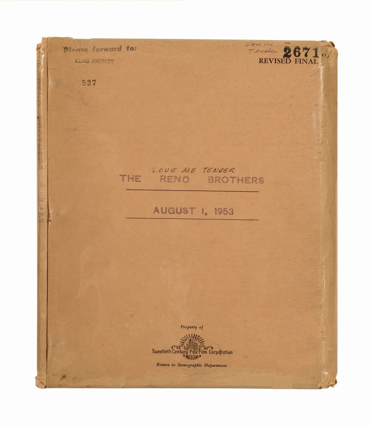 An original \"Love Me Tender\" script owned by Elvis Presley.