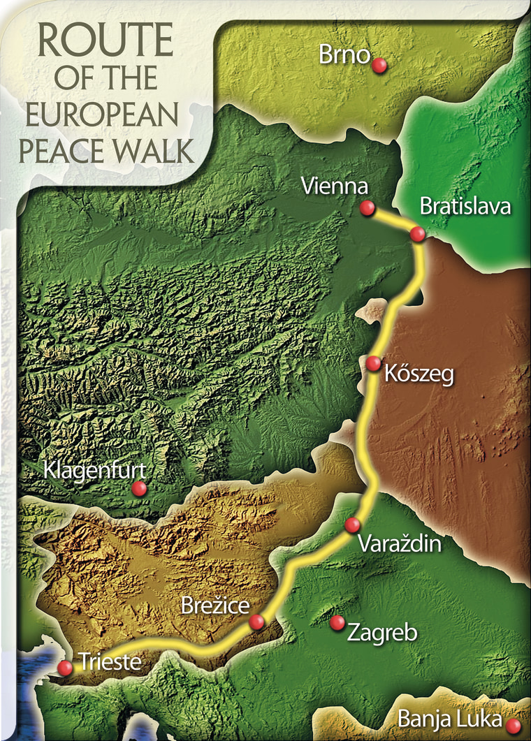 The first European Peace Walk will cover nearly 342 miles starting in Austria and continuing through Hungary, Croatia, Slovenia, Slovakia and Italy.