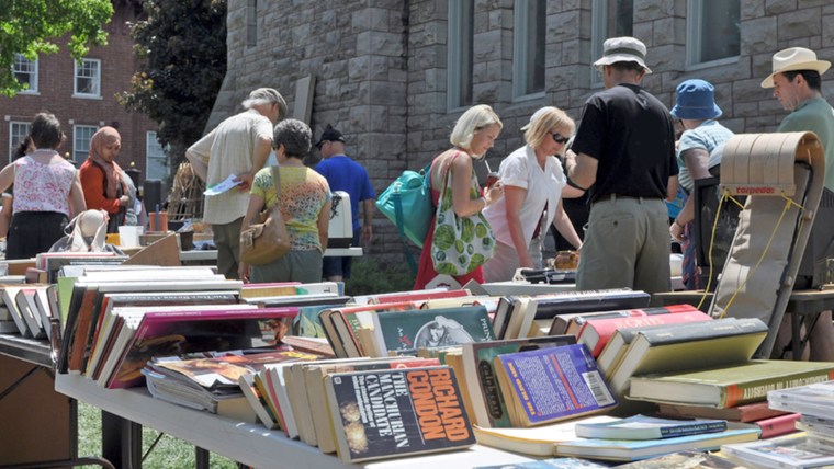OTTAWA, CANADA MAY 29:   Thousands of people gather at the annual Glebe neighborhood garage sale which takes place for several blocks in the Glebe are...